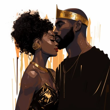 graphic design of Afro Black Couple, wearing king and queen crown, black king and queen couple, Melanin couple, Vector Clipart Cricut Silhouette Cut, 8K, HD, white background, isolated
