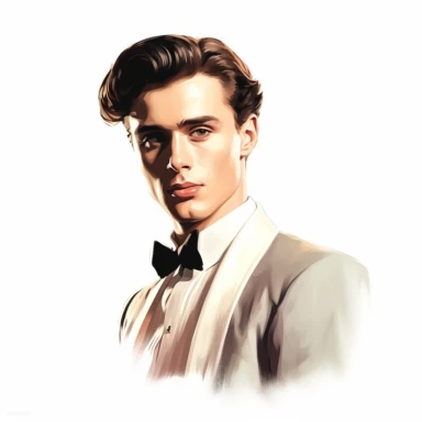beautiful stunning handsome vintage old hollywood cinema young man, paint art style, clipart, white background, superrealistic, one of a kind