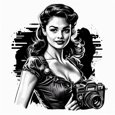 film noir theme, pin up girl clipart in a modern photography style, free-spirited and natural feel, white background, scalable vector format, highly detailed textured 8k