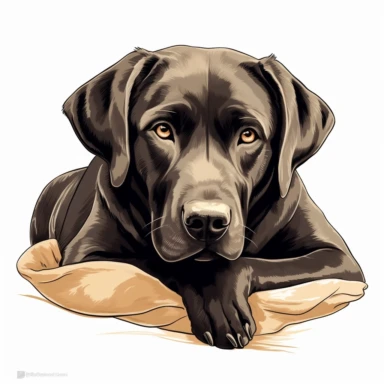 drawing of a Labrador Retriever with its head on a pillow Clipart on a white background