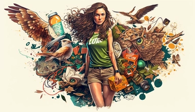 Creative graphic design, beautiful thin russian girl with brown wavy hair, green eyes, insta girl,wearing hip - hop clothes, nike shoes, asian and western culture mix, asian dragons, owls, lanterns, ice cream,Ipad, collage, clipart, graphic, illustrations, 16K, exceptional attention to detail, wide angle lens