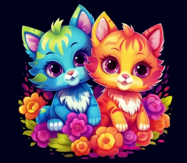 Cute Baby Kittens cartoon clipart, Colorful Cats, lisa frank style