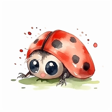 cute ladybug, watercolor, cartoon style, white background, clipart, isolated