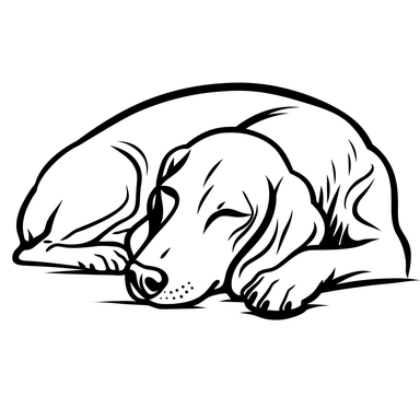 simple monochrome outline of a sleeping Weimaraner dog, cute, clipart
