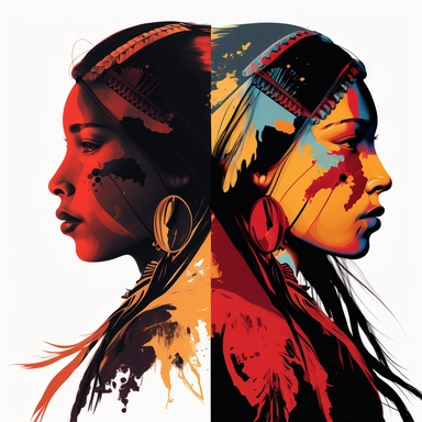 apache women, clipart illustration, dark vivid colours, clean, crisp, smooth, with white background