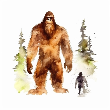 Bigfoot and little bigfoot clipart watercolor, white background