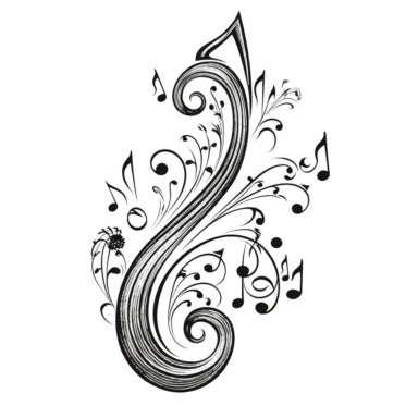 musical note, cute, black and white, clipart