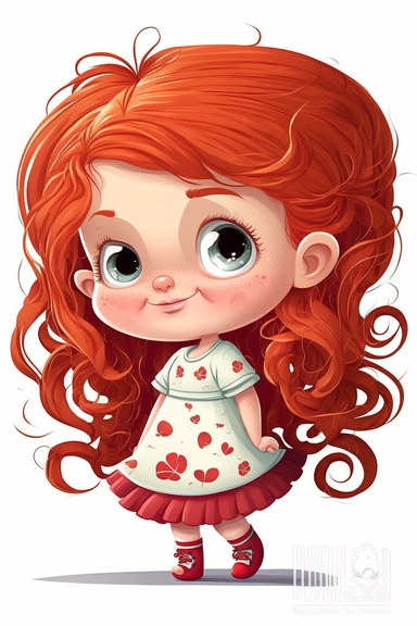 vector clipart of baby girl with long wavey red hair, character portrait by Victorine Foot, cartoon digital art, white background, 2d game art,