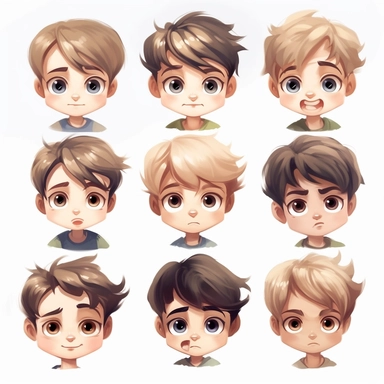 cute little boy, face, portrait, different expressions, clipart, high resolution