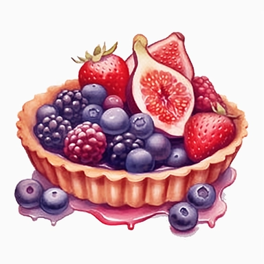 watercolor fruit tart clipart, in the style of use of watercolor illustration, dark purple and light crimson, animated gifs, webcore