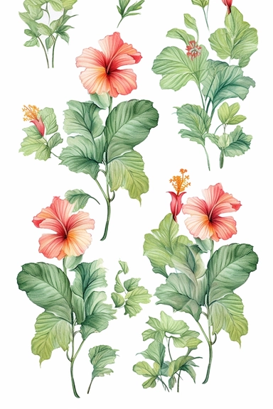 Watercolor flower, various color of hibiscus floral garden Bouquets PNG Clipart, wedding digital wildflower green leaves herbs Lisima