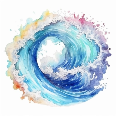 watercolor colorful clipart of a frothy ocean wave, hd, on white background