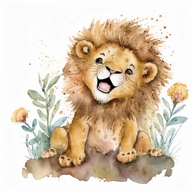 watercolor happy baby lion clipart