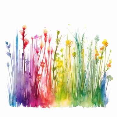 page dividers made of grass, clipart, watercolour, white background, rainbow colours