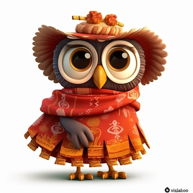 please create pixar style character clipart of owl dressed in spanish flamenco clothes
