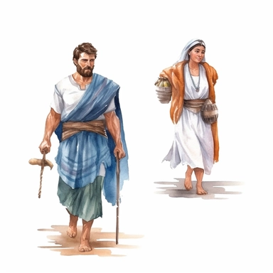 Watercolor well built roman man and woman with white cloths , illustrations clipart set, simple, , cartoon elements, different variants , separate elements with a margin