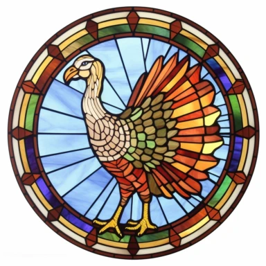 round stained glass turkey clipart, white background