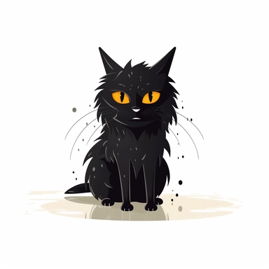 shaggy cartoon style wet black cat with a wide eyed, desperate look, begging to be let insisedsilhouette vector flat simple identification symbol white backround white background minimalistic clipart png svg