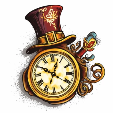 magician's hat and a clock, clipart, cartoon, white background
