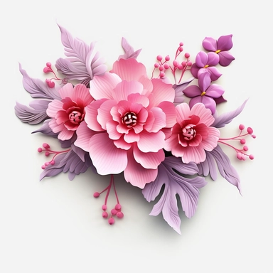 3d Pink Floral Clipart, white background , no shadow