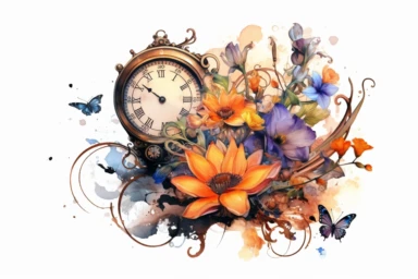 Watercolor , Wild Flowers, steampunk, Hurricane, clipart, hd, on a white background, spaced out