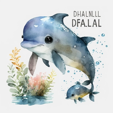 Cute Baby Dolphin Watercolor Clipart Set Kawaii Dolphin Adorable Baby Fish