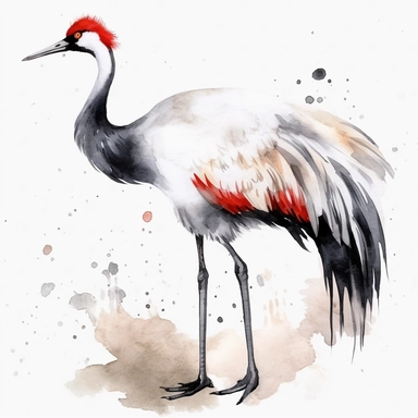 Watercolor red-crowned crane clipart, high resolution, 8k