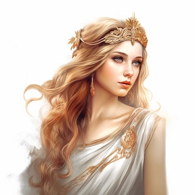 beautiful stunning pretty vintage greek goddess character, paint art style, clipart, white background, superrealistic, one of a kind