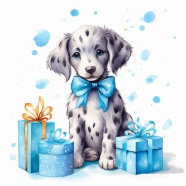 watercolor clipart white background moving living blue cartoon cute puppy dog birthday