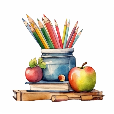 hand drawn, A school , illustration Watercolor clipart, katie daisy style, single object,png,transparent, white background for removing background - - no text shadow font watermark