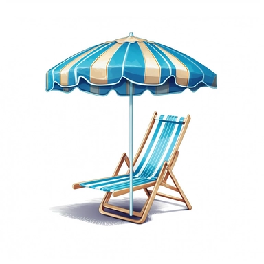 Beach Umbrella, Deck chair,beach in Sublimation Clipart,hyper realistic, intricate detail, illustration style,high solution,on the white background