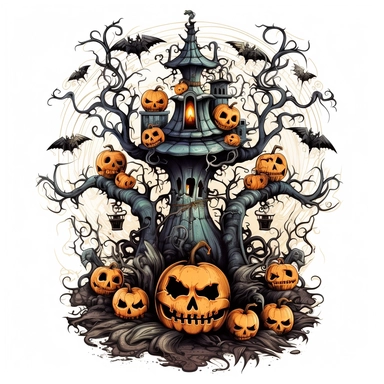 spooky halloween decoration, clipart, cartoon, intricate details, white background