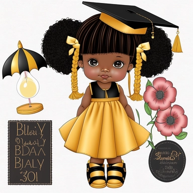 clipart, transparent background, baby girl diva, kindergarten graduation, 300dpi