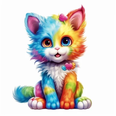 Cute Beautiful Happy Face Rainbow Cat is sitting full body Sublimation Clipart ,Cartoon,hyper realistic, intricate detail, illustration style,high solution,on the white background
