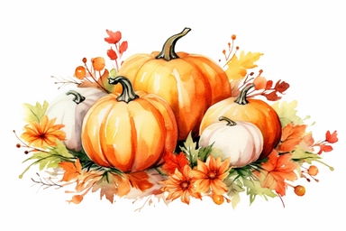 Watercolor Pumpkin Bouquets Clipart - autumn watercolor,clear image , high resolution ,WHITE BACKGROUNDS,