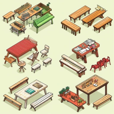 a clipart collection of a set of four isometric tables, highly detailed, crisp sharp lines , istock, clip-art, ,, 2070s, steel, , how-to, , harmony of, marker”, , 4, instrument, ultimate, 5, movies, three - dimensional , high quality vector svg white background , organised in rows spaces gap orderly