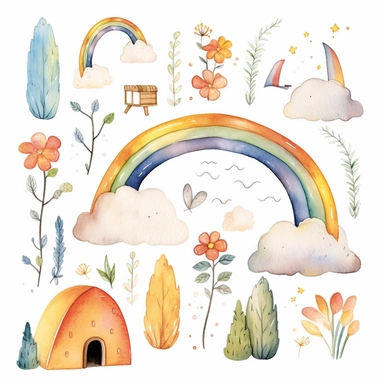 rainbows boho childish watercolor neutral colors sweet clipart collection with white background - - upbeta