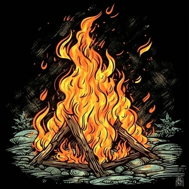 blazing bon fire, color drawing, clipart style