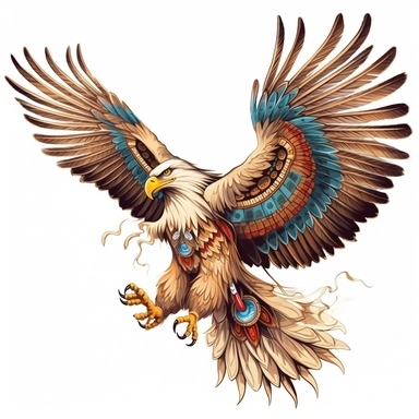 Beautiful Native American Eagle Flying Sublimation Clipart,Cartoon, hyper realistic, intricate detail, illustration style,high solution,on the white background