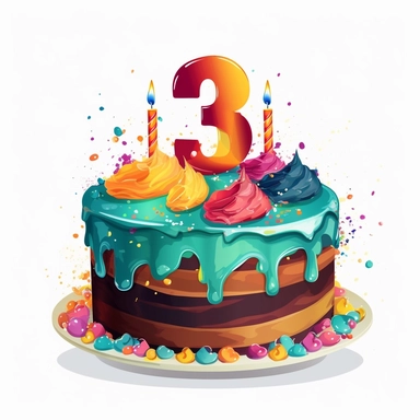3rd of birthday cake, Clipart, Vector Style, Logo design, White Background