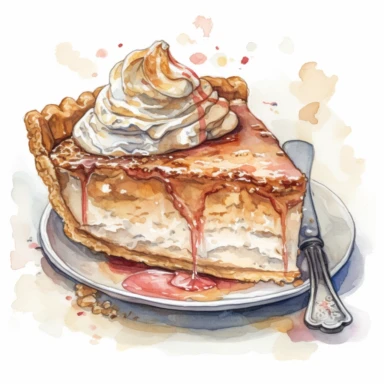 Indiana sugar cream pie sharp illustration clipart, watercolor art, insane detail, white background