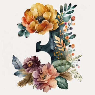 watercolor flower number 3 png clipart, botanical number 3, png alphabet clipart, clipart, colorful, no background