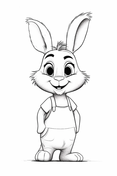 pixar Rabbit clipart, simple line art, monocromatic, isolated on white background, color image, full body, stroke line art, for toddler coloring, 8k