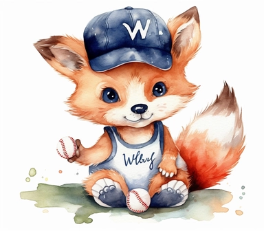 create watercolor clipart of letter w , cute animal in baseball costumes with baseball, incredibly high detail, 16k, gorgeous, white background