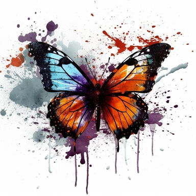 one butterfly colorful on a white background, in the style of florian nicolle, realistic clipart, serge marshennikov, orange, fantastical creatures, sky-blue and maroon, conceptual painting, no watermark, text,,professional lighting,cinematic lighting, long shadows, saturated contrast, hyperdetailed,32k,v-- 5.1