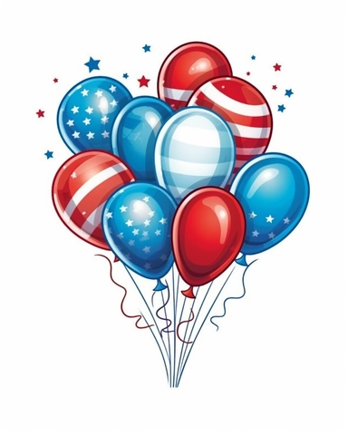 Sticker. Design a high quality clipart illustration on a white background featuring american flag themed baloons that can be used to create unique 4th of July designs.