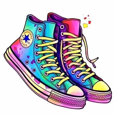 hand drawn clipart of retro + throwback +chuck Taylor high tops in Lisa frank colors