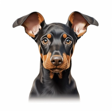 Doberman Pinscher puppy, Clipart, Digital art, realistic, disney style, hyperdetailed, 1080p, Ultra-HD, white background
