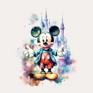 Watercolor Mickey Fantasy Png Clipart, Printable Fairytale Disney Mickey Art Print Svg, Magical Storybook Scrapbook Ephemera, isolated, cyberpunk style, isolated, 4k