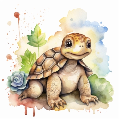 A charming watercolor turtel clipart bundle, showcasing an adorable turtel engrossed in playful activities. Against a clean white background, the watercolor painting depicts the cub's unbridled enjoyment and sense of fun. This cute baby animal clipart bundle infuses designs with a lively and joyful atmosphere, creating a delightful and engaging visual experience. /artistic_style:Watercolor painting /background:white /subject:playful tiger cub /emotion:enjoyment, fun /atmosphere:playful and cheer